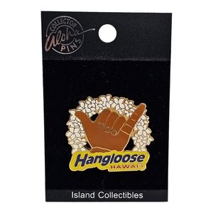 Hang Loose Hand Gesture w/ Flowers Shaka Sign 1-1/8" Metal Pin Hawaii Surfing‎
